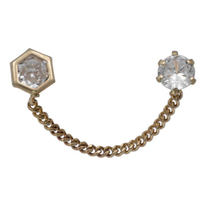 Arete Broquel Hexagono Mediano Mujer Cadena Zirconia Oro10k