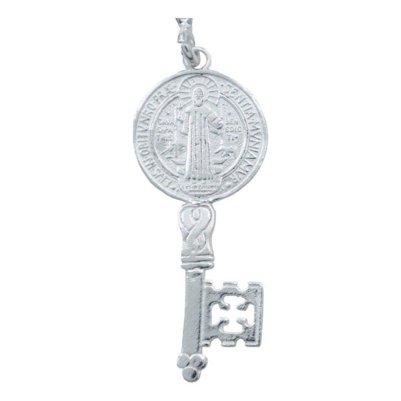 Dije Medalla Doble Vista Llave San Benito Lisa Plata 925