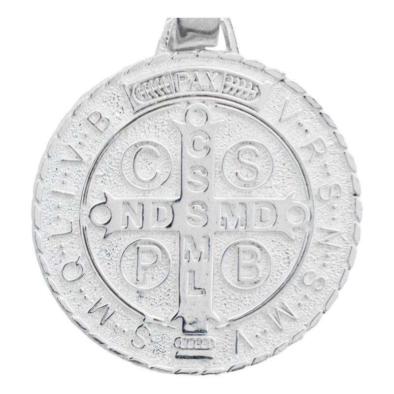 Dije Medalla Grande San Benito Diamantada Plata Ley 925