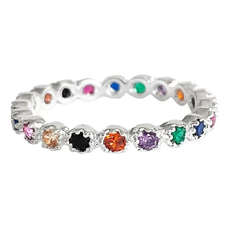 Anillo Churumbela Completa Zirconias De Plata Pura Ley .925