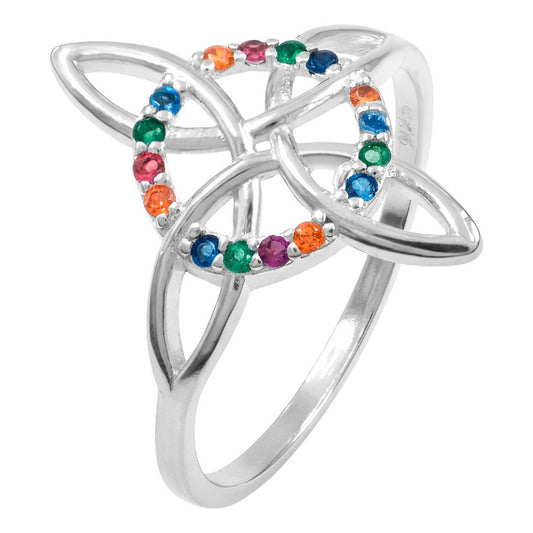 Anillo Nudo De Bruja Grande Celta Zirconias Mujer Plata 925 6.5 Multicolor