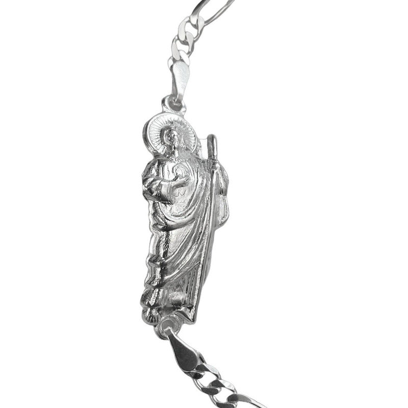 Pulsera San Judas Tadeo Liso Esclava Plata Solida Ley 925