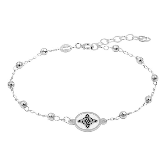 Pulsera Ajustable Nudo Bruja Esmaltado Mujer Plata 925 19 Cm Blanco