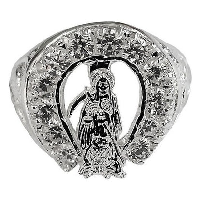 Anillo Mediano Santa Muerte Zirconias En Plata Solida 925