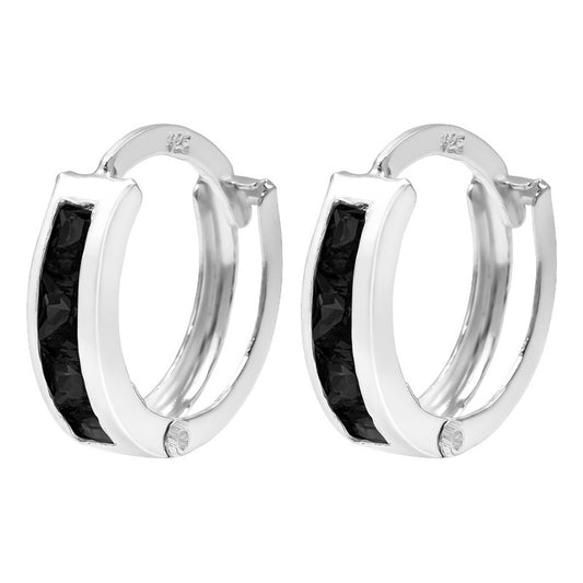 Aretes Huggies Plata 925 - Zirconia Corte Princesa - 1.4 Cm.