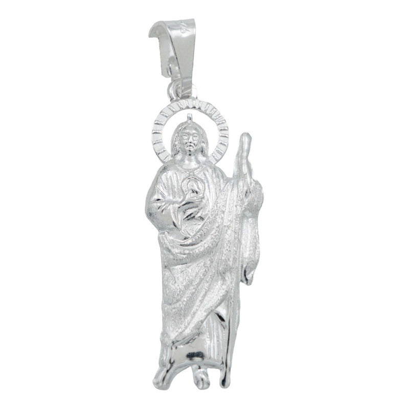 Dije San Judas Mediano Troquel Diamantado Plata 925 5.2 Cm