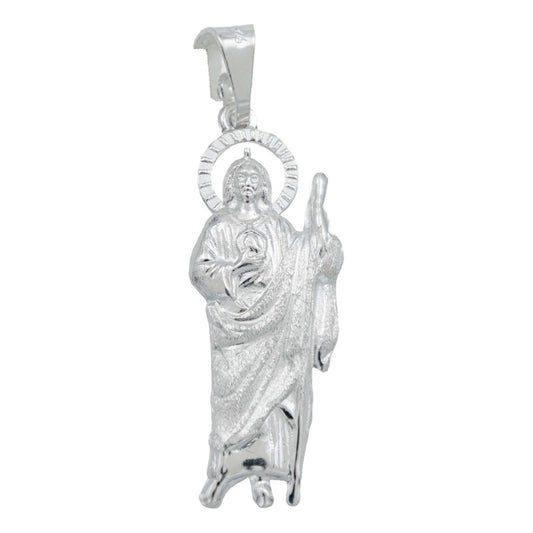 Dije San Judas Mediano Troquel Diamantado Plata 925 5.2 Cm