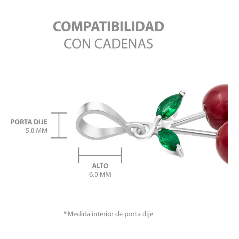 Joyaris Dije Cadena Cereza Plata .925 Mujer Rojo Verde 33mm Plateado