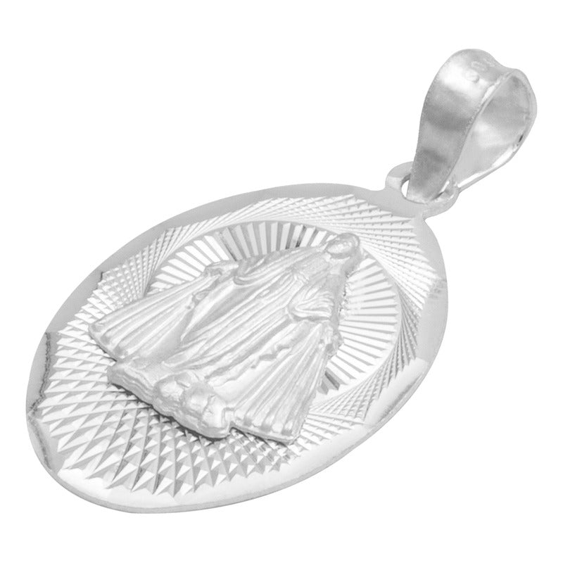 Dije Ovalada Diamantada Virgen Milagrosa Plata 925 1.4 Cm