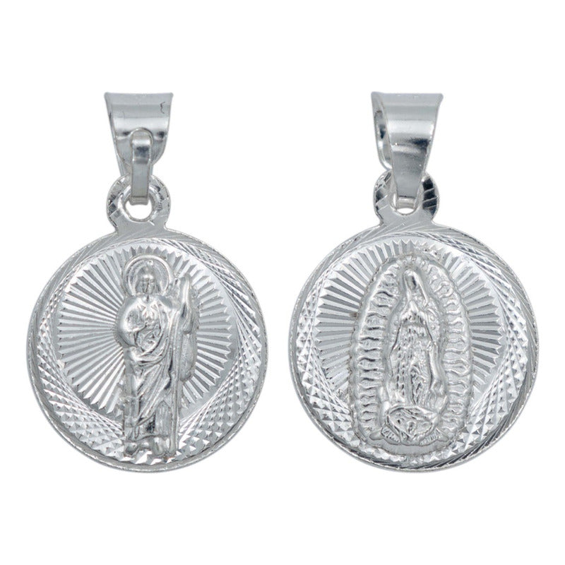 Medalla Doble Vista San Judas Virgencita Plata 925 1.7 Cm