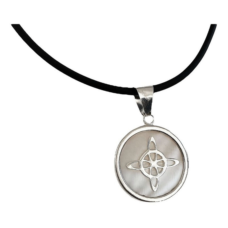 Collar Ajustable Caucho Nudo De Bruja Encapsulada Plata 925
