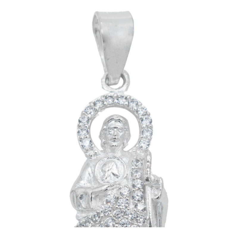 Collar Medalla San Judas Tadeo Mediano Zirconias Plata 925