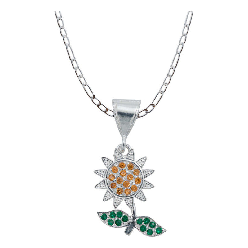 Dije Flor Primavera Zirconia Mujer Con Cadena Plata 925