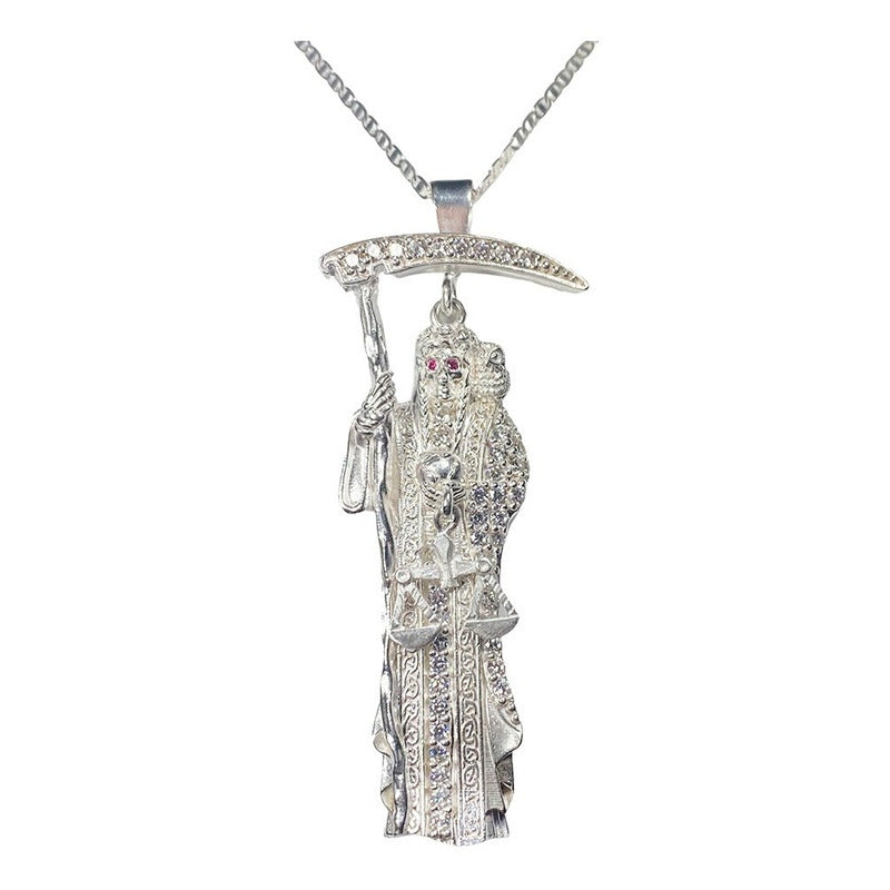 Dije Medalla Grande Santa Muerte Con Zirconias En Plata 925