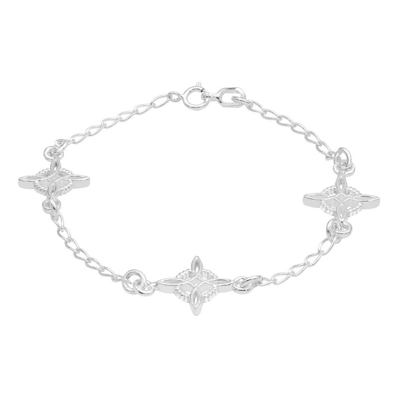 Pulsera Nudo De Bruja Tres Conectores Liso Mujer Plata 925 Plateado 18 Cm