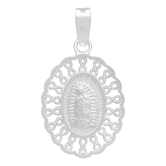 Dije Medalla Virgencita Guadalupe Grecas Infinito Plata 925 Plateado