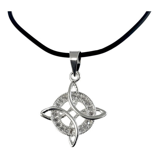 Collar De Caucho Ajustable Nudo Bruja Zirconias 2 Plata 925