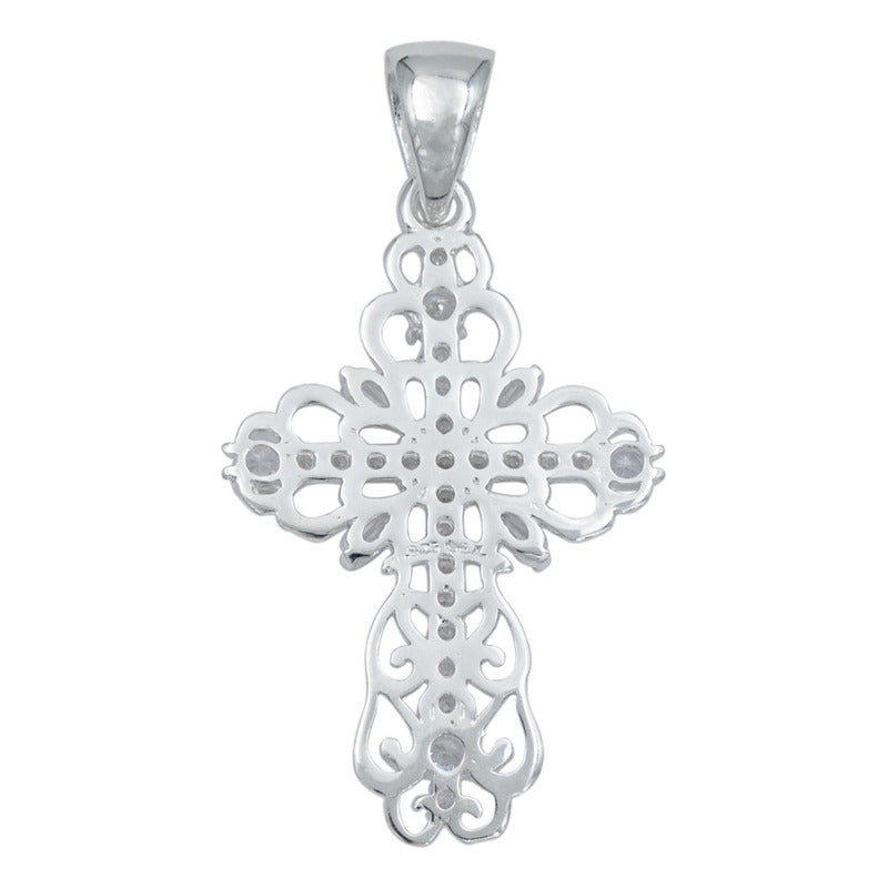 Dije Cruz Grande Zirconias Diamantada Baguette Plata 925