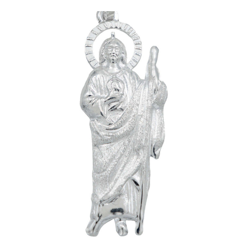 Dije San Judas Mediano Troquel Diamantado Plata 925 5.2 Cm