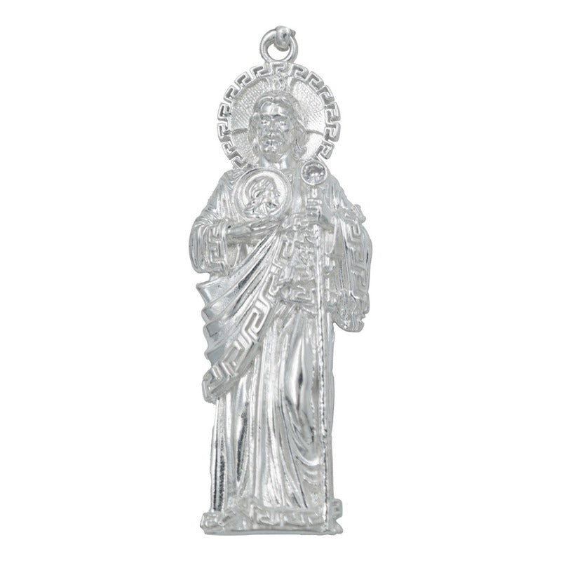 Dije Grande San Judas Liso Artesanal  Plata Ley 925  8.5 Cm