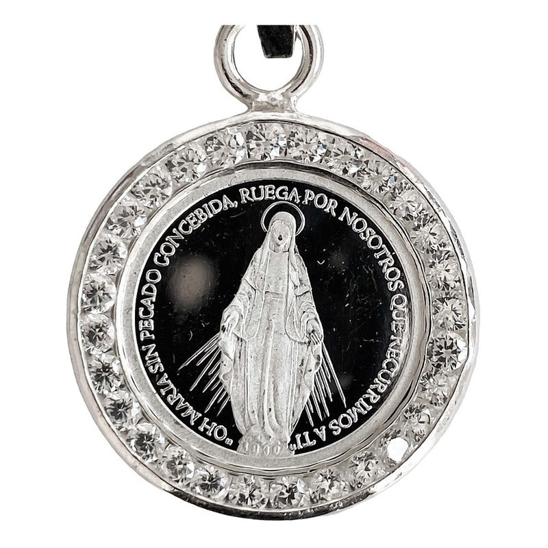 Dije Medalla Virgen Milagrosa Zirconia Plata Pura Ley S999