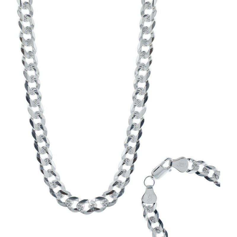 Cadena Cubana Gruesa Diamantada Plata 925 Hombre 70 Cm X 7mm