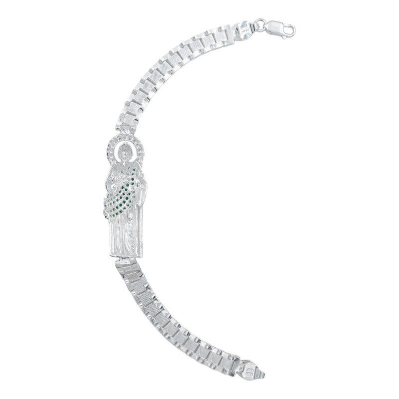 Pulsera Rolo Grande San Judas Zirconias Hombre Plata 925