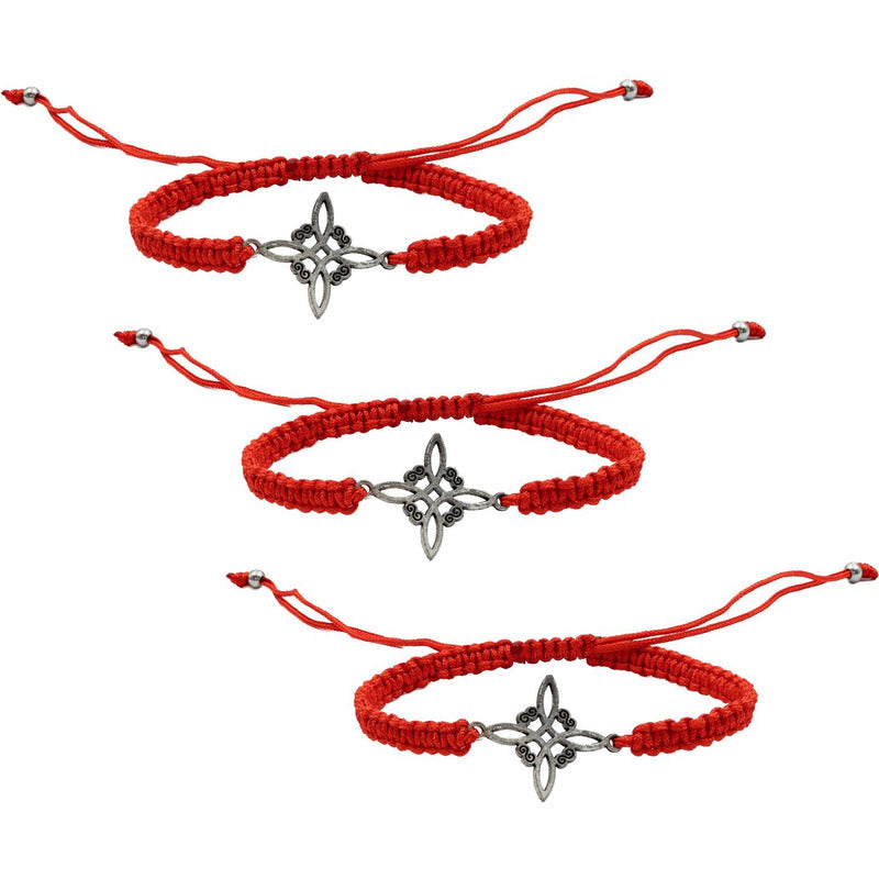 Pack 3 Piezas Pulseras Nudo De Bruja Artesanal Tejido Hilo
