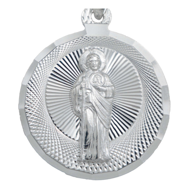 Dije Medalla Diamantada San Judas Tadeo Plata 925 2.8 Cm
