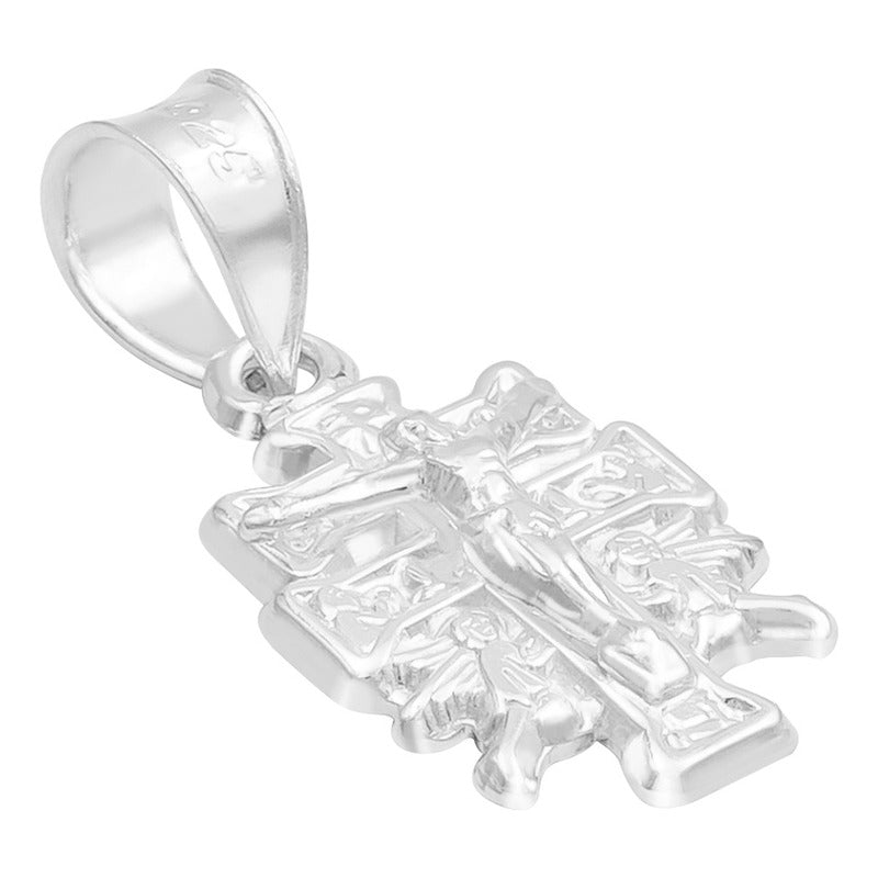 Dije Cruz Caravaca Troquelada Cristo Angeles Plata 925 2 Cm Plateado