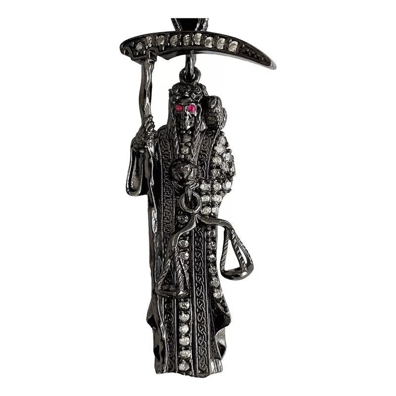 Dije Medalla Mini Santa Muerte Con Zirconias En Plata S.925