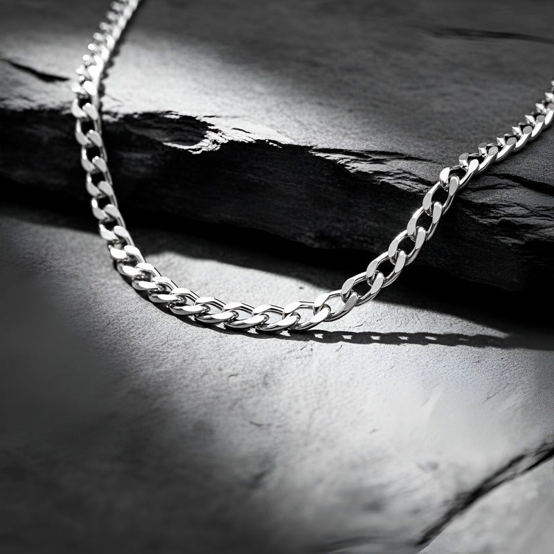 Cadena Cubana Diamantada Barbada Hombre Plata925 50cm X 7mm Plateado