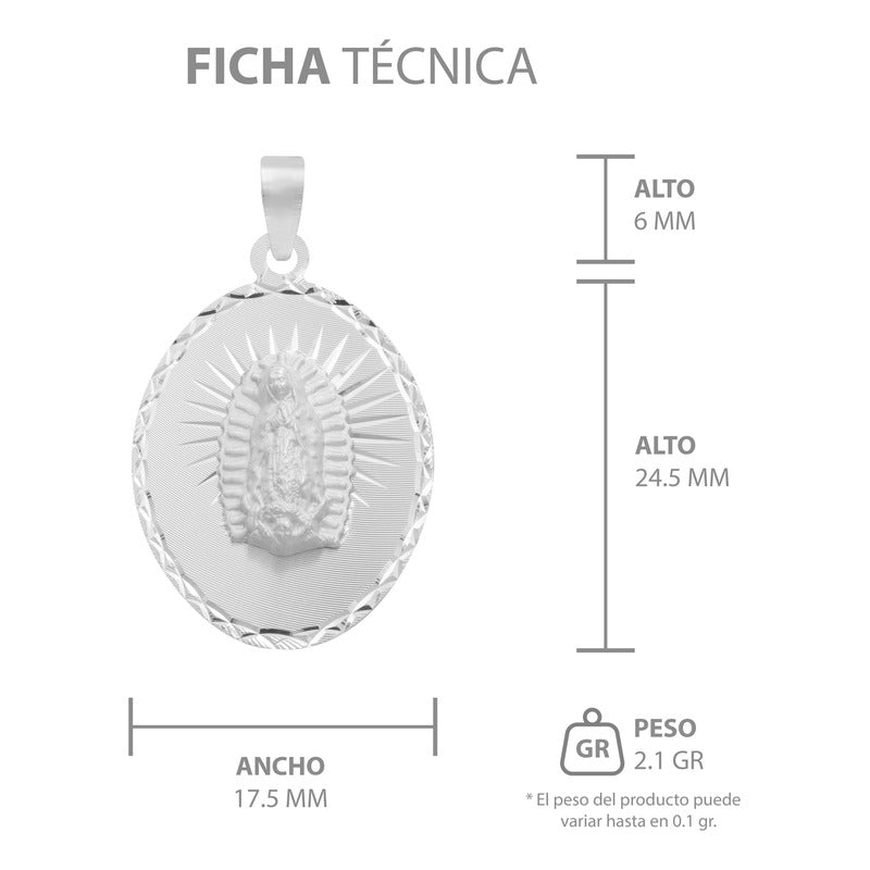 Dije Diamantada Estrella Virgen Guadalupe Plata 925 1.7 Cm