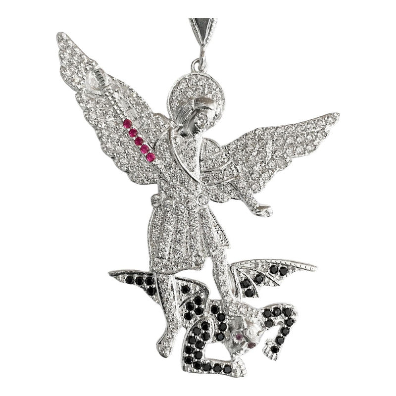 Dije Grande San Miguel Arcangel Zirconias Plata Solida 925