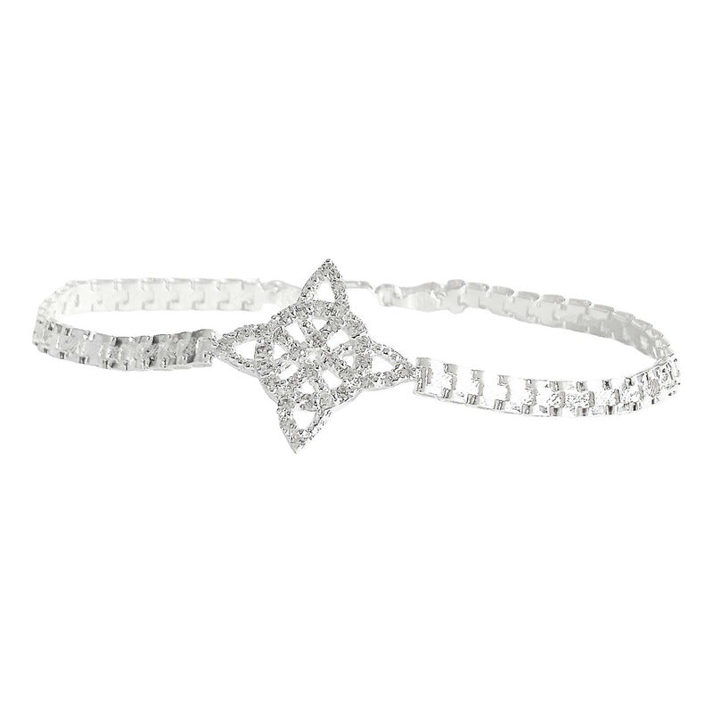 Pulsera Nudo De Bruja Diamantado Zirconias Plata S925 Plateado 6 Cm 20 Cm