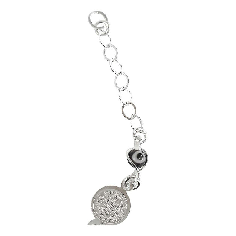 Pulsera Ajustable Con Medallas De San Benito Plata Ley S925