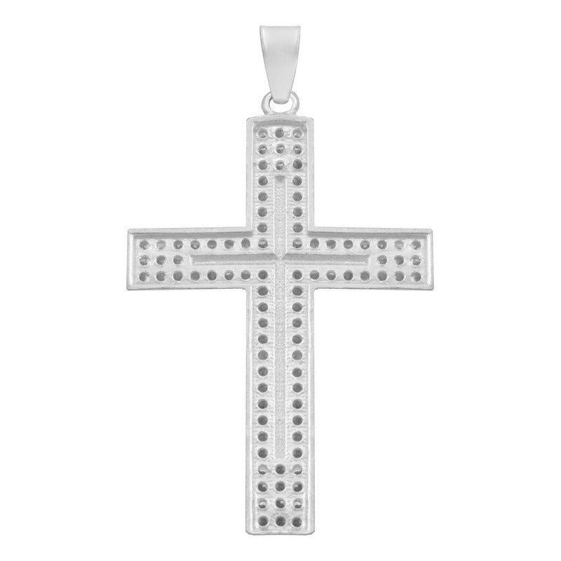 Dije Cruz Grande Plana Zirconias Hombre Plata 925 4.6 Cm Blanco