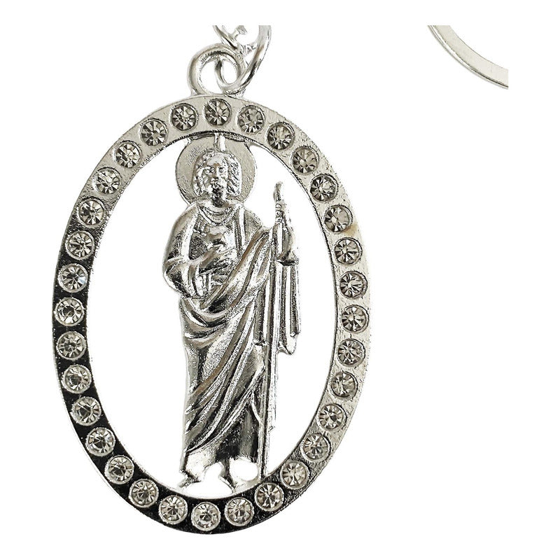Llavero San Judas Tadeo Con Piedras Metal Recuerdo Plata