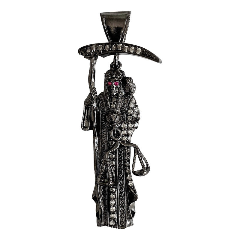 Dije Medalla Chica Santa Muerte Con Zirconias En Plata S925