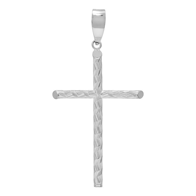 Dije Cruz Grande Plata 925 Acabado Diamantado Diagonal 6 Cm Plateado