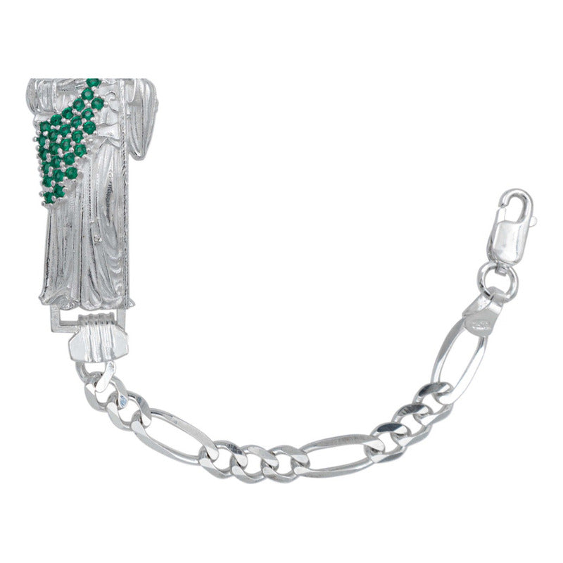 Pulsera San Judas Tejido Figaro 3x1 Zirconias Plata 925
