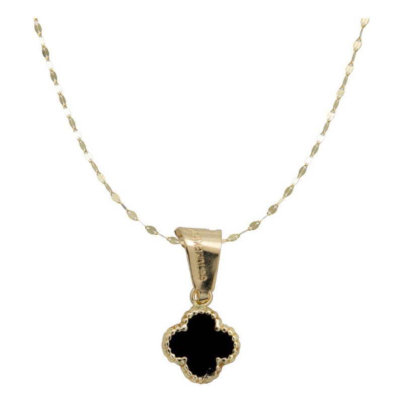 Collar Trebol Esmaltado Flor Corridos Tumbados Oro 10k 45 Cm