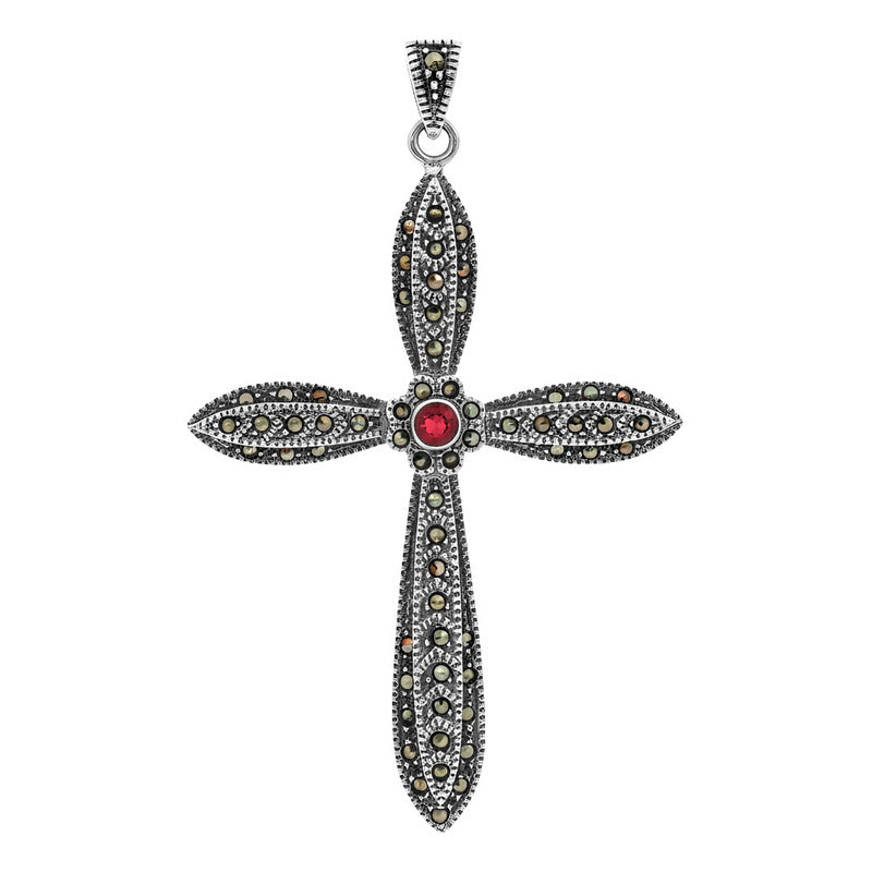 Dije Cruz Grande Rodizada De Plata Ley 925 Con Zirconia 6 Cm Rojo