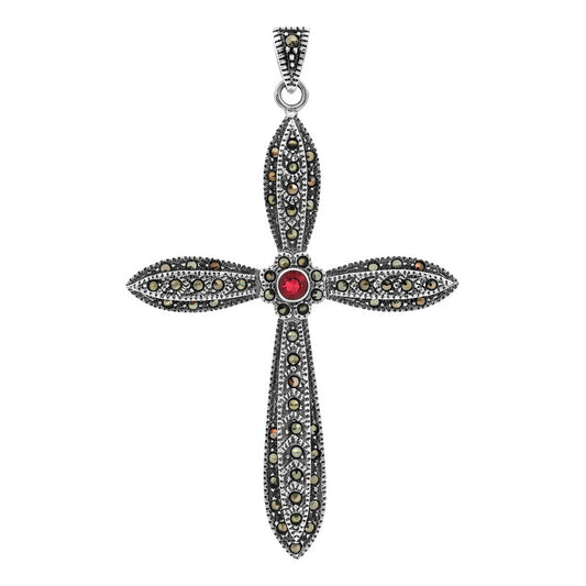 Dije Cruz Grande Rodizada De Plata Ley 925 Con Zirconia 6 Cm Rojo