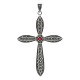 Dije Cruz Grande Rodizada De Plata Ley 925 Con Zirconia 6 Cm Rojo