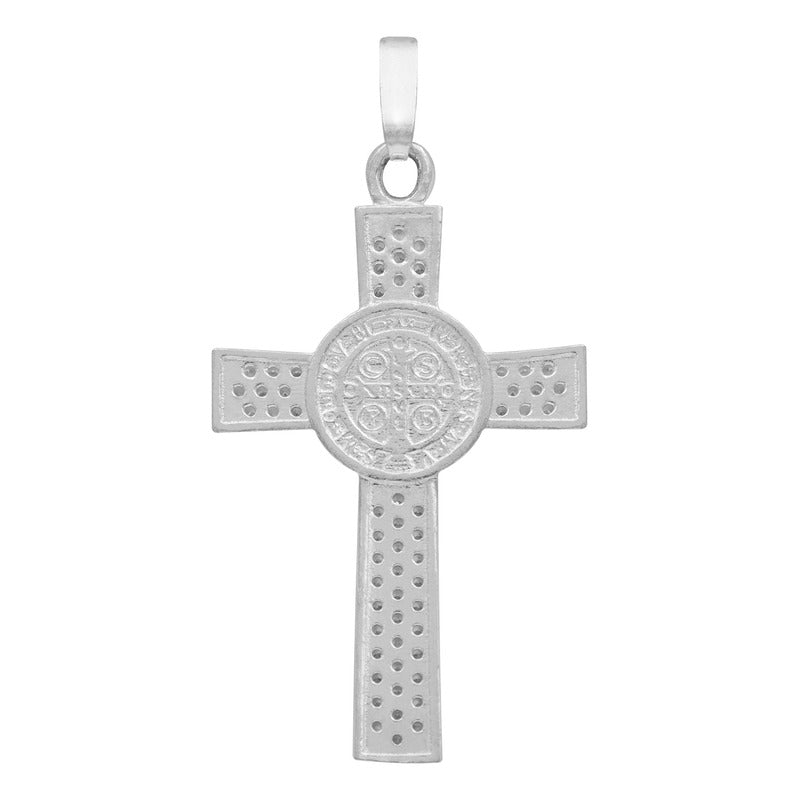 Dije Cruz San Benito Zirconias Unisex Plata 925 3.9 Cm Plateado