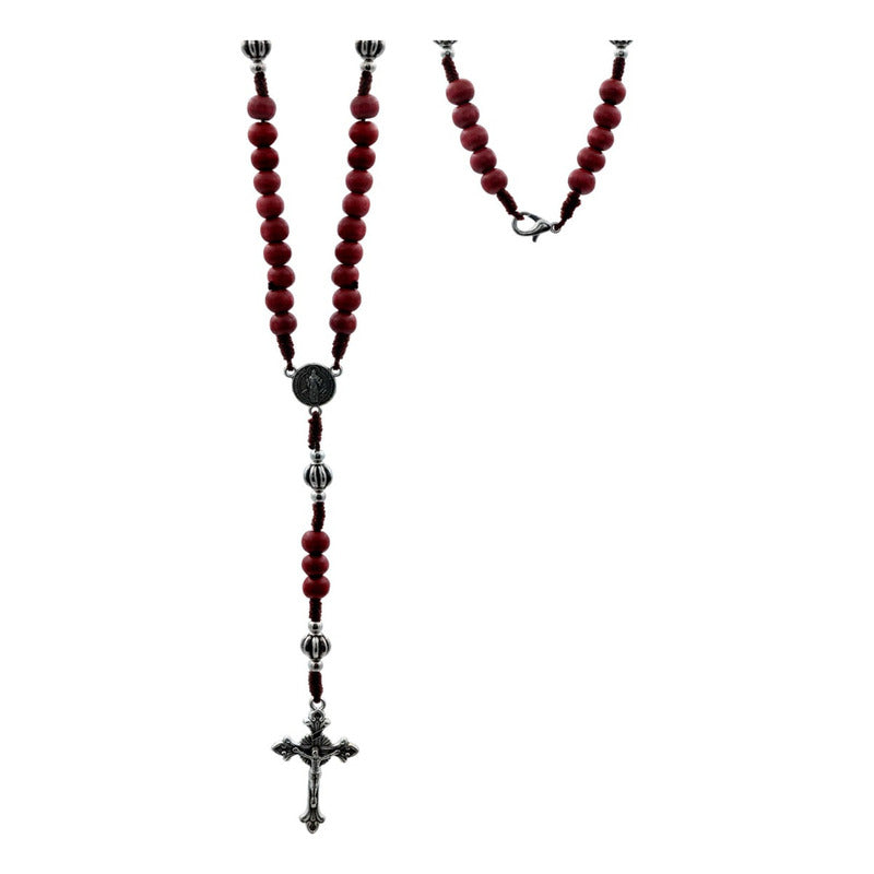 Rosario Católico Madera Con Metal San Benito Cristo Virgen