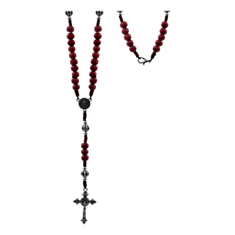 Rosario Católico Madera Con Metal San Benito Cristo Virgen