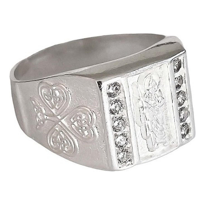 Anillo De Cuadro San Judas Tadeo Con Zirconias Plata Ley 925