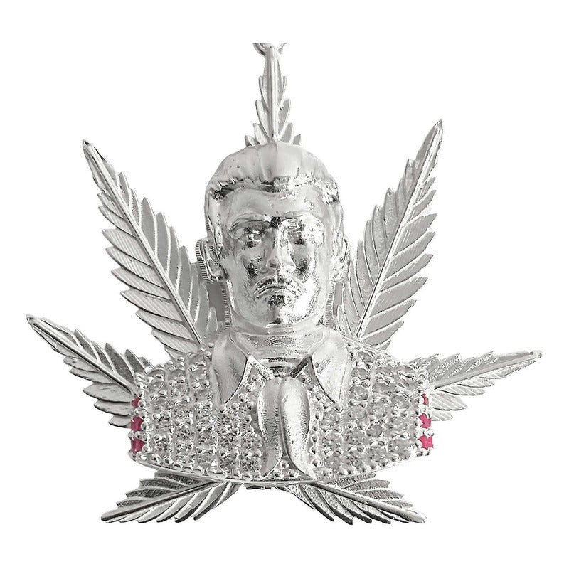 Dije Grande Jesús Malverde Cannabis Zirconias Plata Ley 925